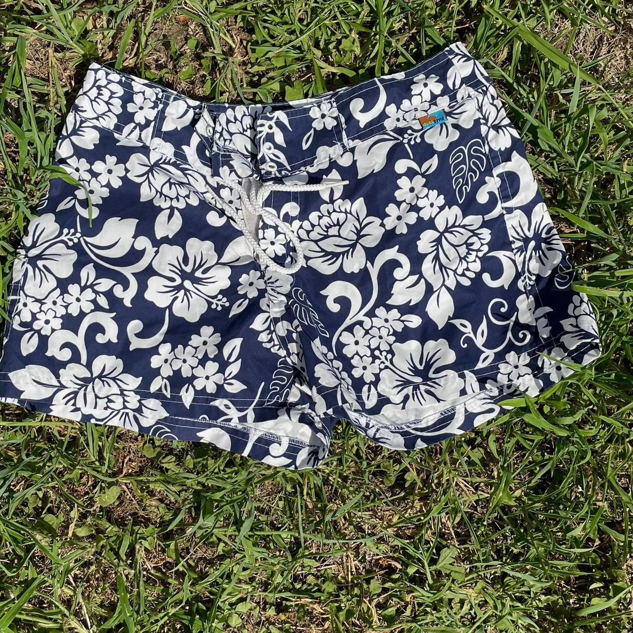 vintage surf style shorts 💙🤍 short swim shorts,... Depop