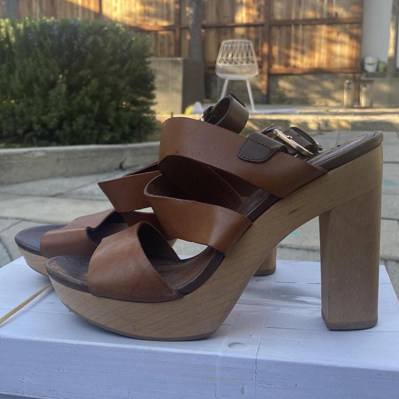 Massimo Dutti wood sandals. Worn in brown sandals | Depop