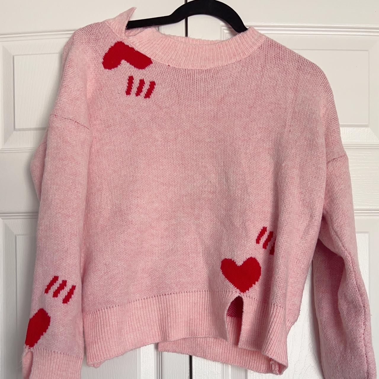 REPOP knit pink and red heart sweater got this a... Depop
