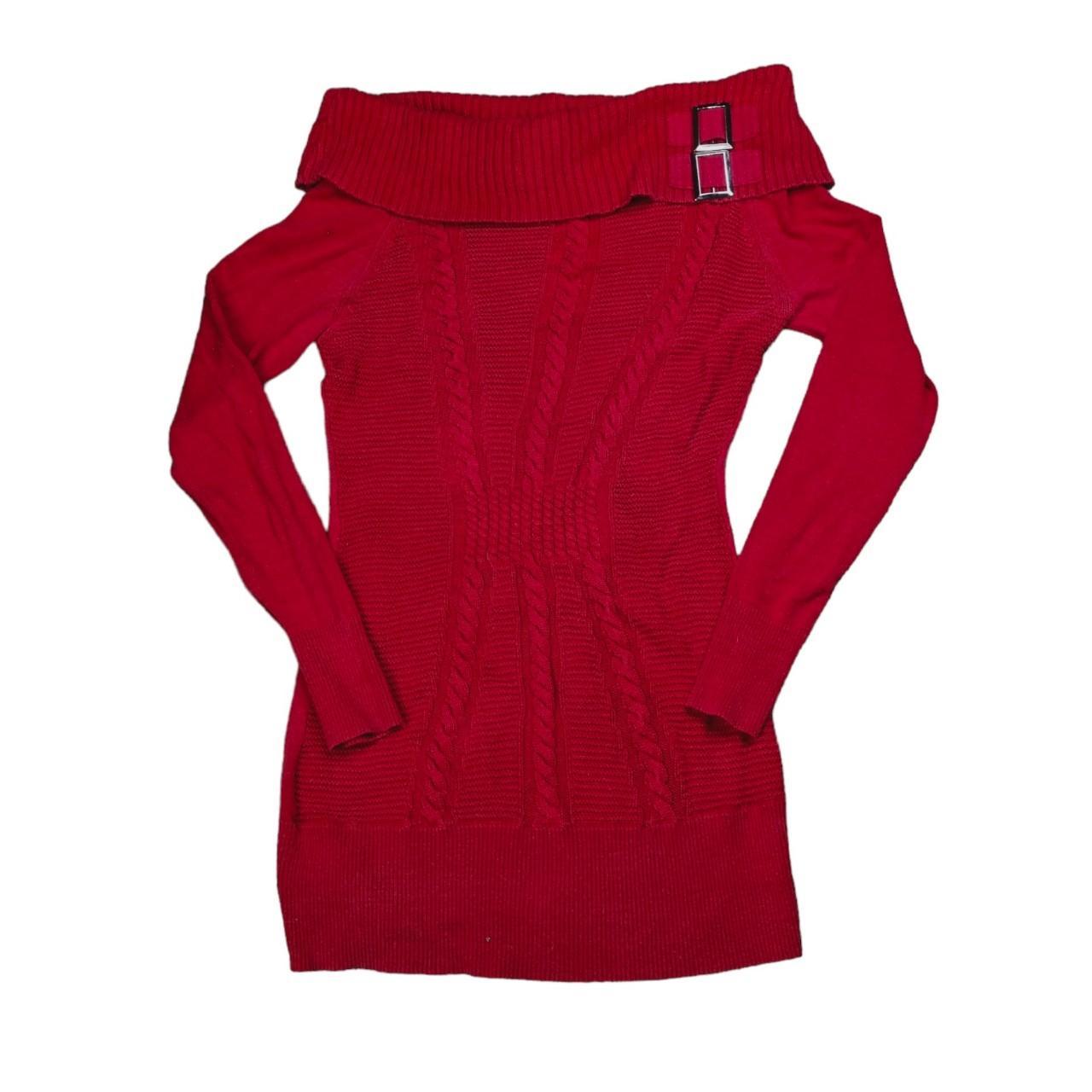 Red Jane Norman dress with folded neck buckle design... - Depop