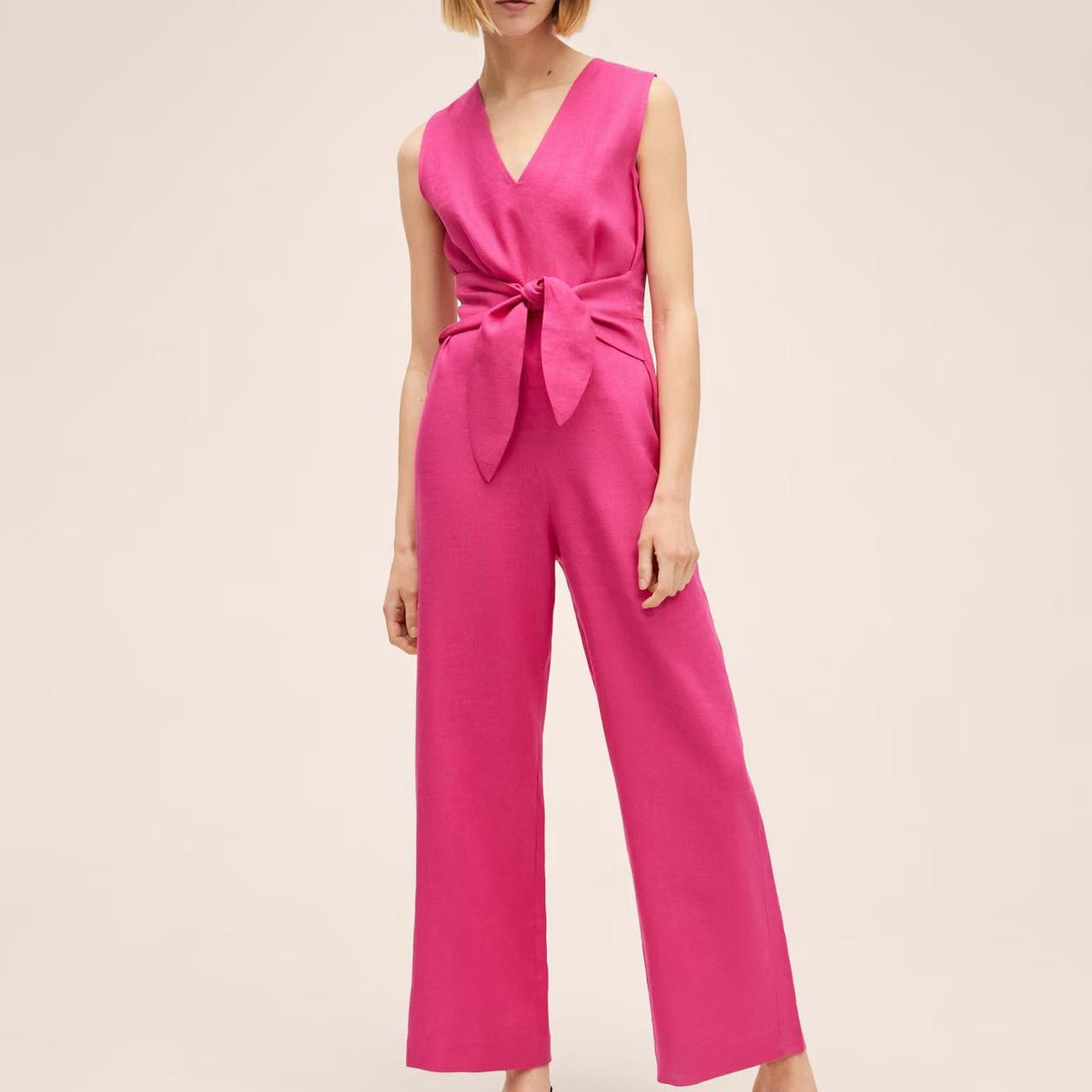 Pink linen Mango 100% Long Depop