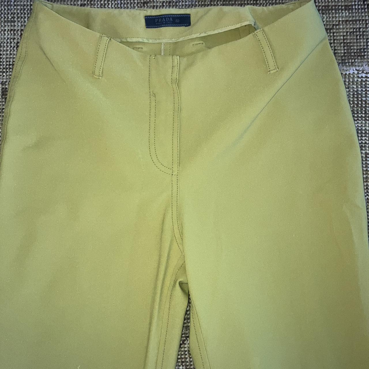 vintage 90s chartreuse prada pants. stretchy. flare | Depop