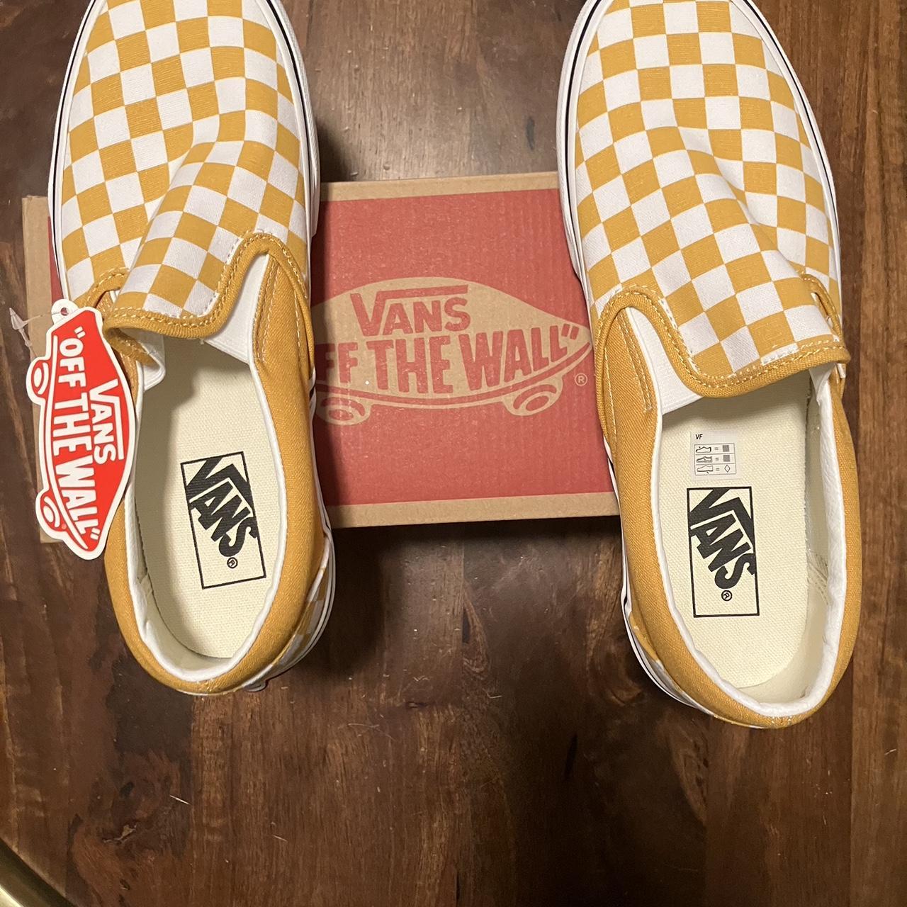 Vans checkerboard outlet yellow slip on