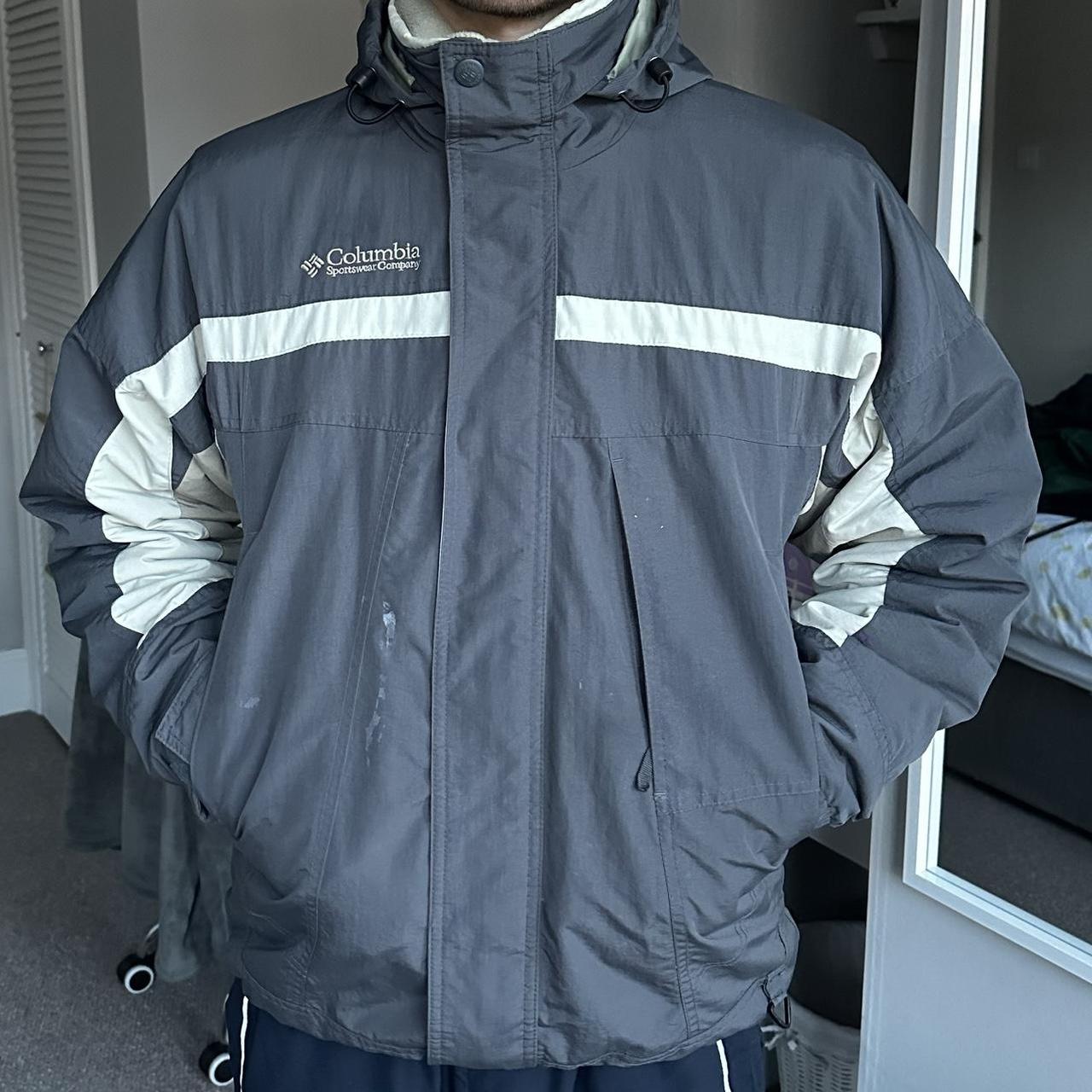 Columbia Fleece Lined Jacket > Grey, White, Cream... Depop