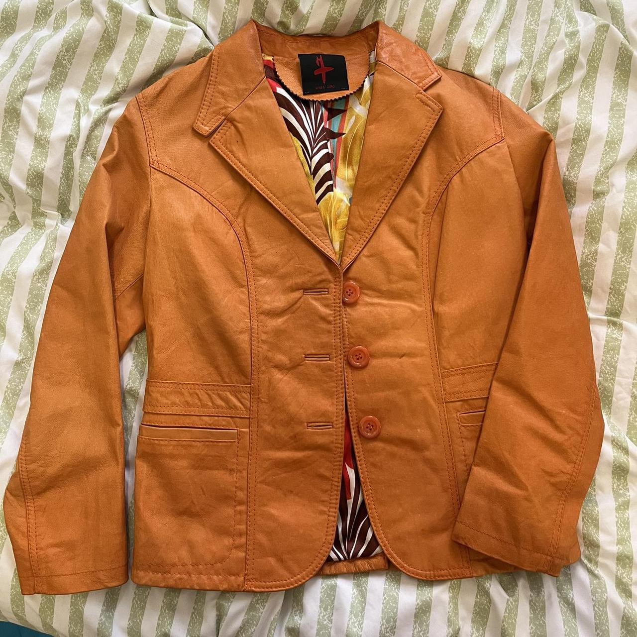 Orange Vintage Leather Jacket. Amazing jacket... - Depop