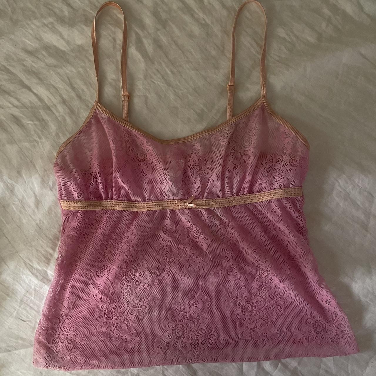 Pink cami lace top 🎀 One minor flaw a small hole but... - Depop