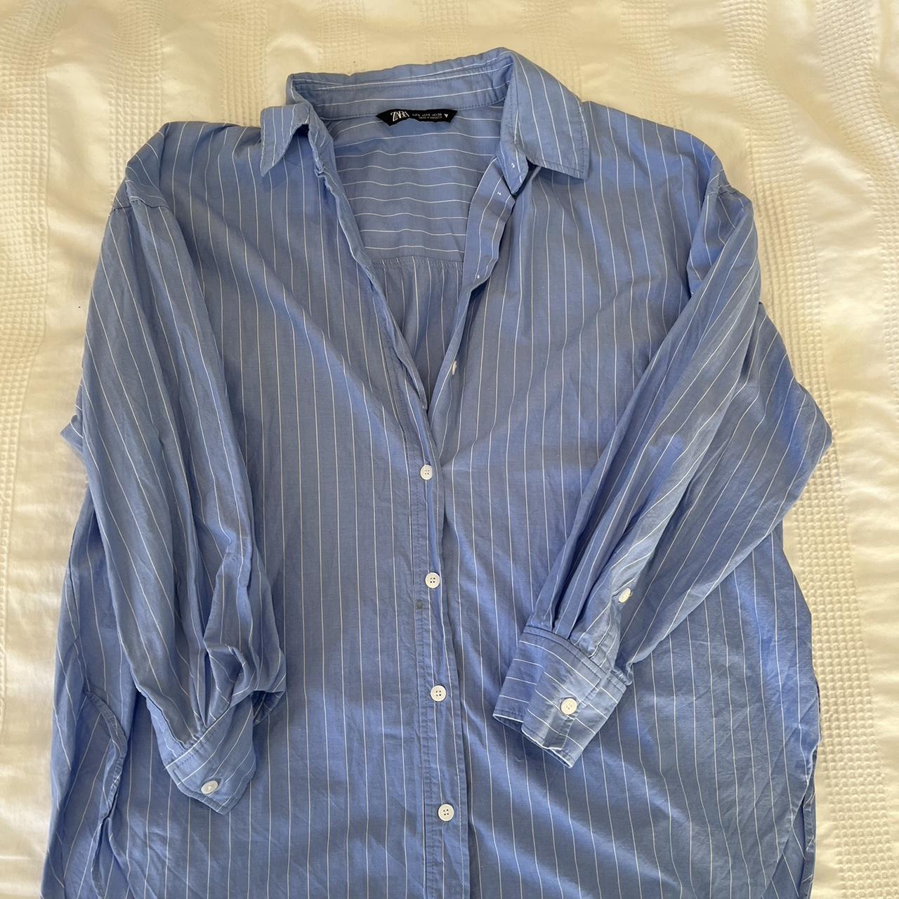 Zara Women's Blue and White Shirt | Depop