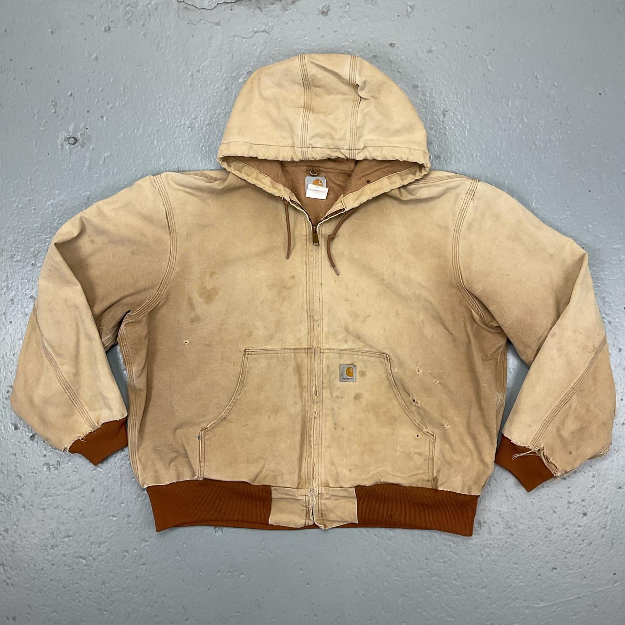 Carhartt canvas hooded work jacket in tan. Carhartt... - Depop