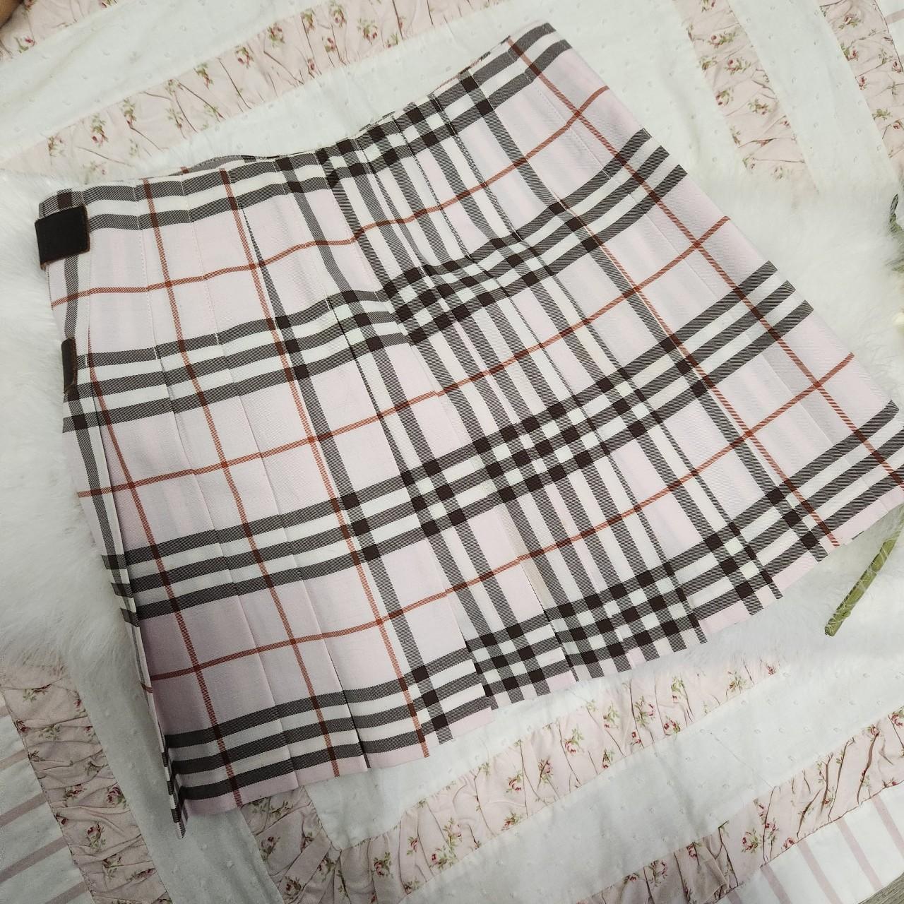 Burberry pink plaid mini skirt kids size 10 will fit... - Depop