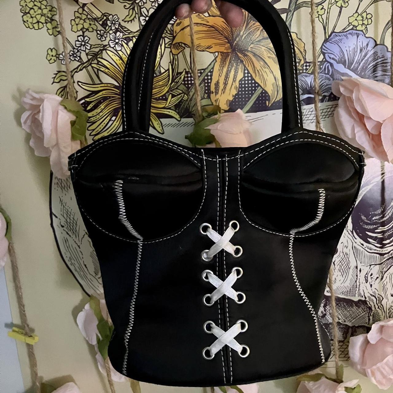 Vintage Y2K Corset/Bustier Handbag/Purse Black and... Depop