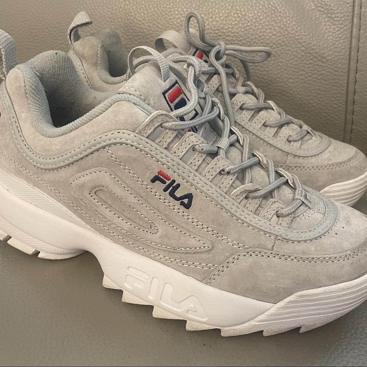 Fila trainers, in a lush unique grey. Slightly... - Depop