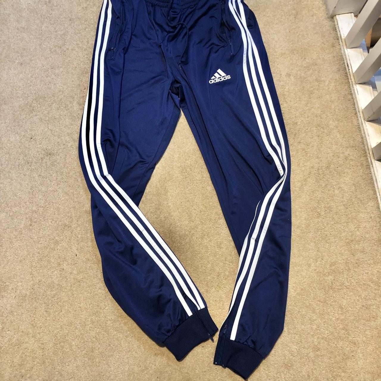 Adidas Men's White and Navy Joggers-tracksuits | Depop