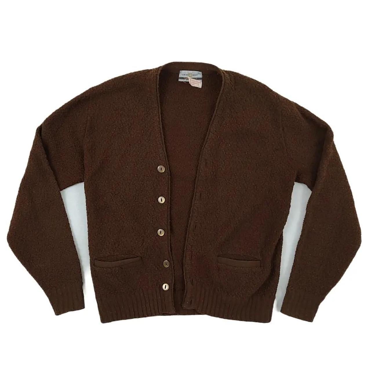 60s vintage Grant Crest brown pile knit cardigan...