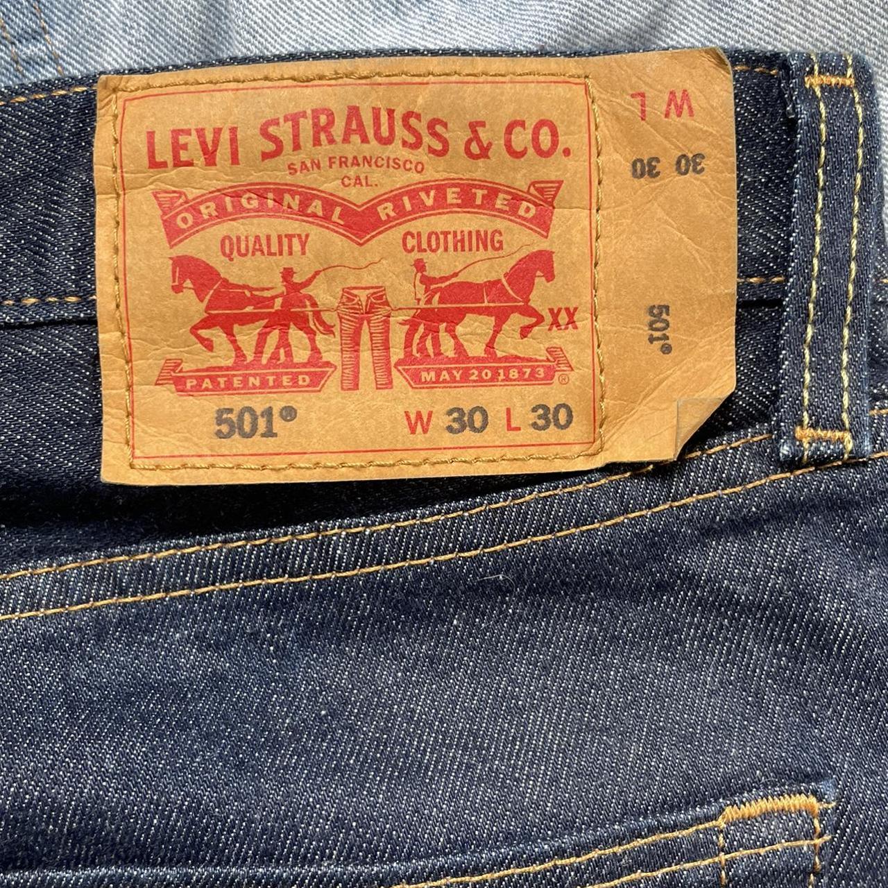 dark denim 501 levi’s w30 l30 tan... - Depop