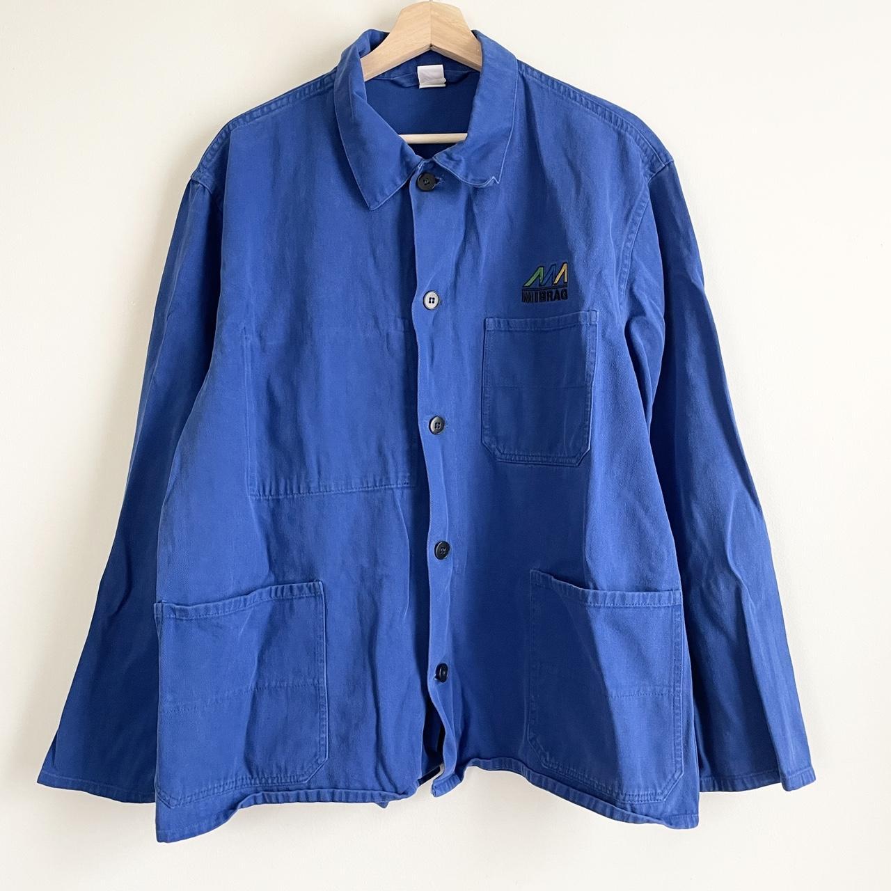 Vintage blue French Chore jacket / front logo,... - Depop