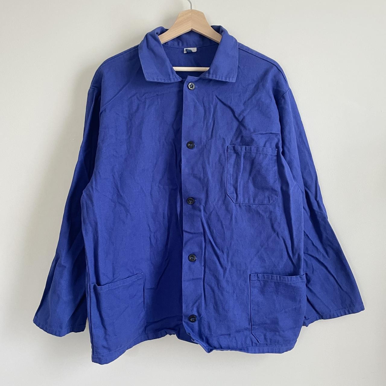 vintage blue European workwear shirt with back logo... - Depop