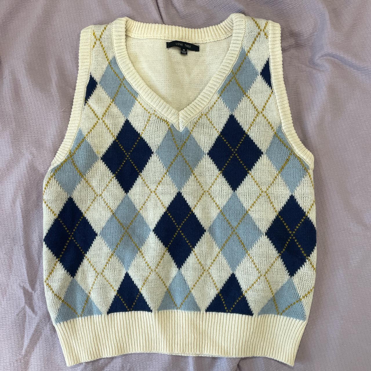 love tree plaid & cream sweater vest! size medium ,... - Depop