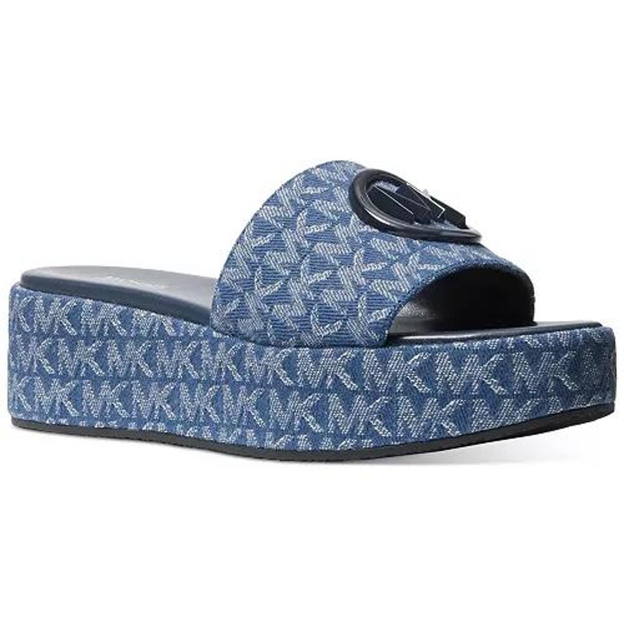 Micheal Kors Sadler Logo Jacquard Denim Wedge These Depop