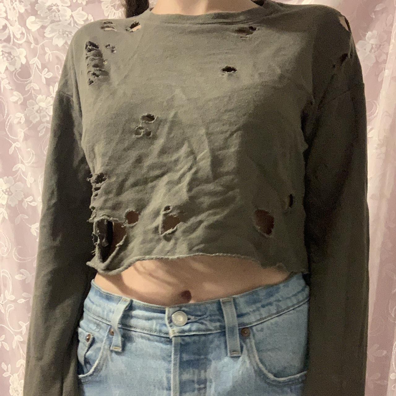 Forever 21 Cropped Long Sleeve Sweater Women Size Small Gray