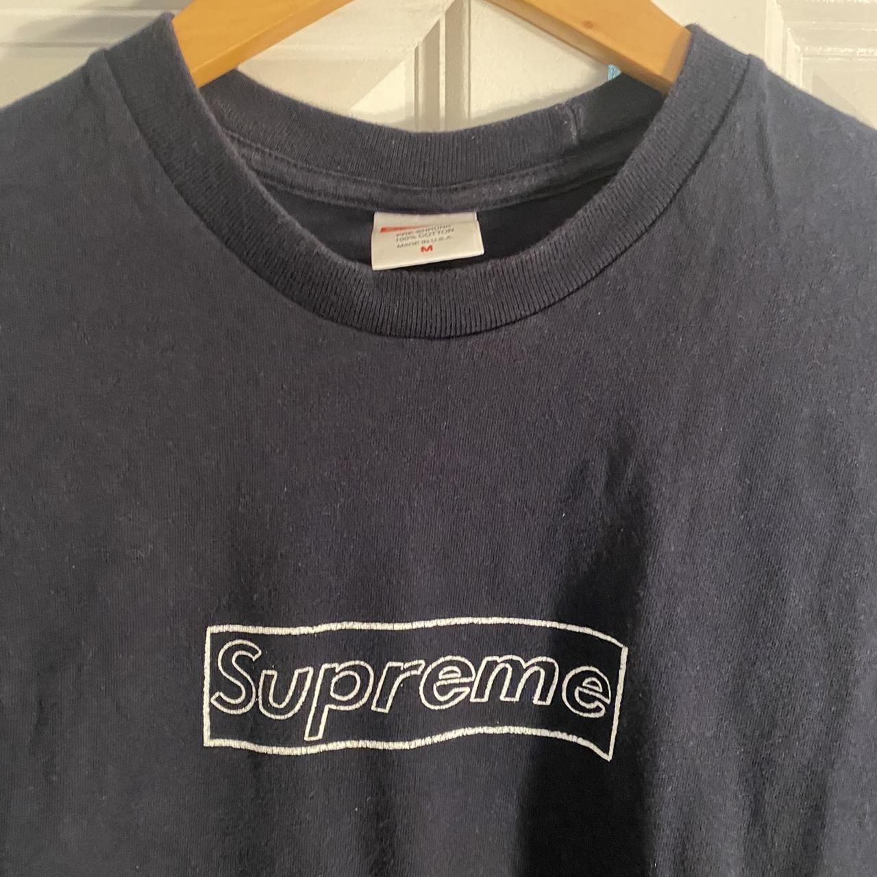 Supreme Men's Navy and White T-shirt | Depop