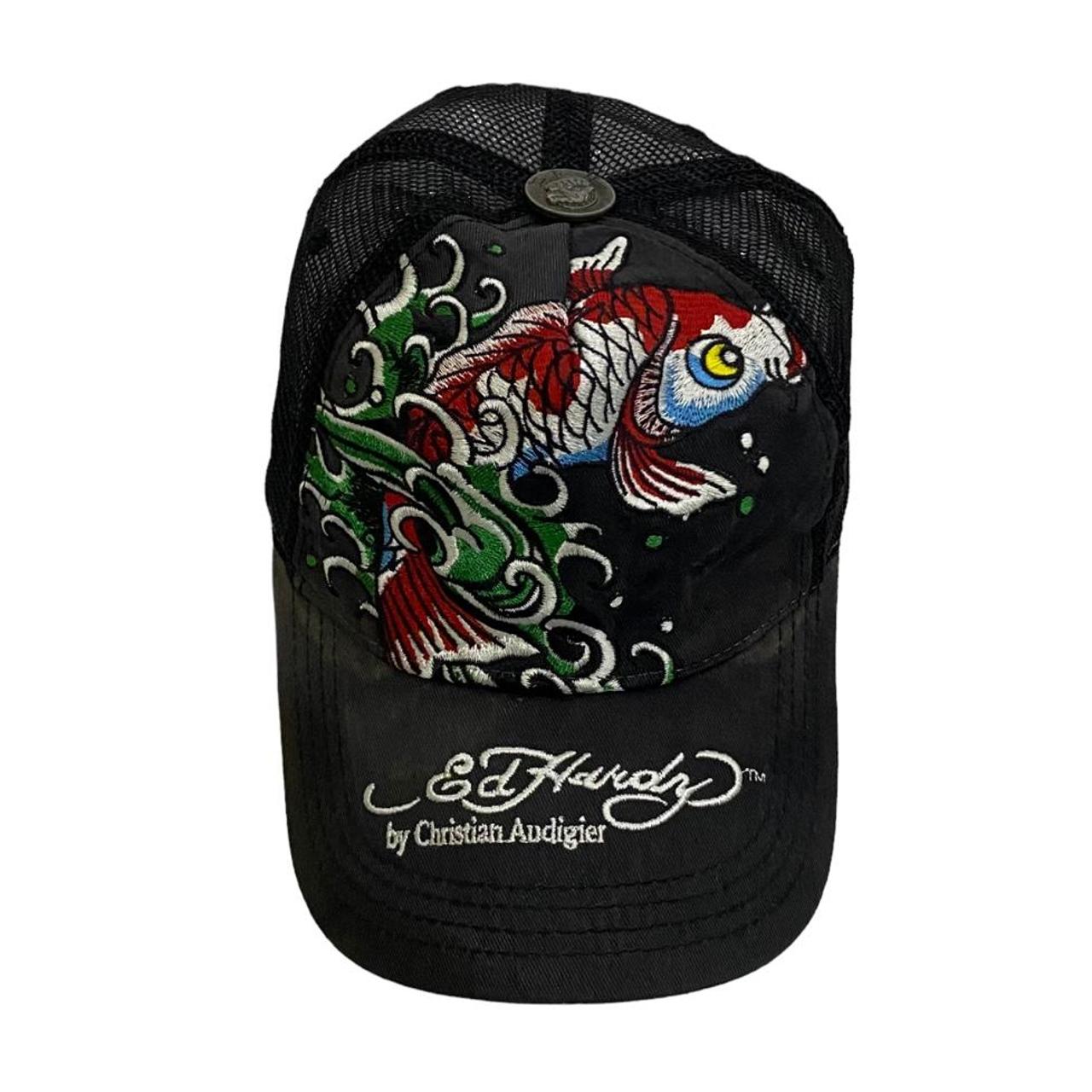 Ed Hardy Vintage Koi Fish Embroidered Trucker Hat - Depop