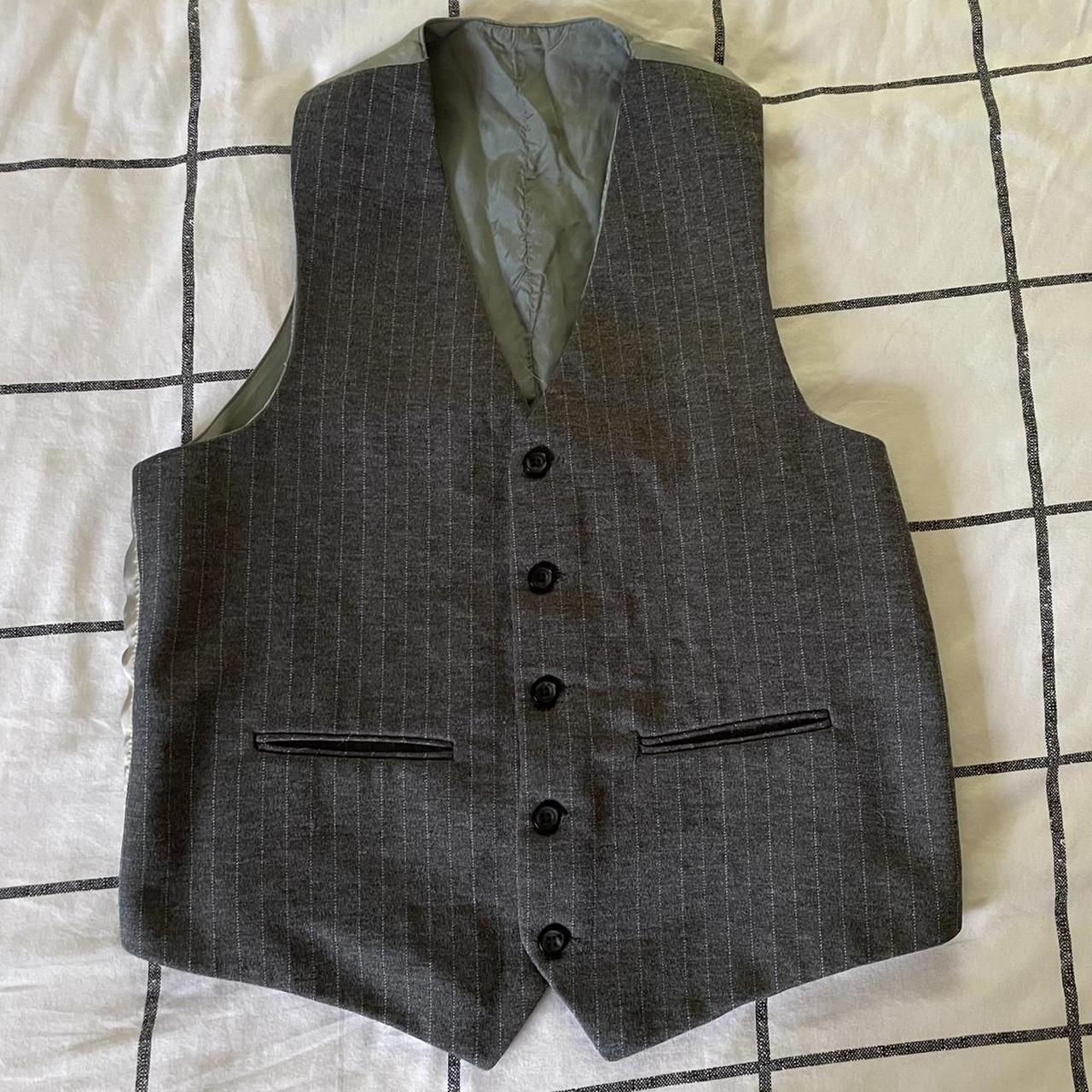 grey pinstripe button up vest. bought this for a... - Depop