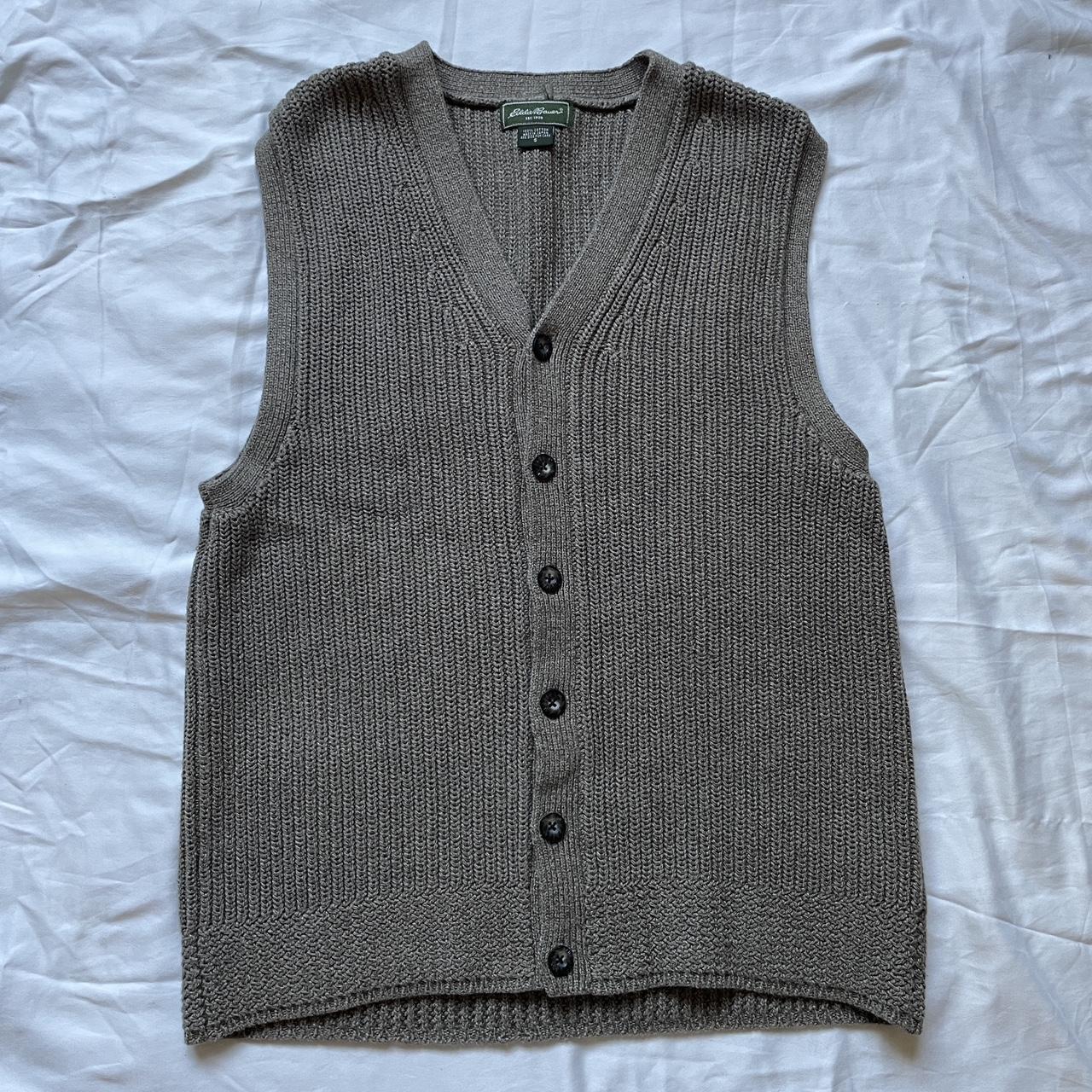 eddie bauer woven grandpa button up sweater vest.... - Depop