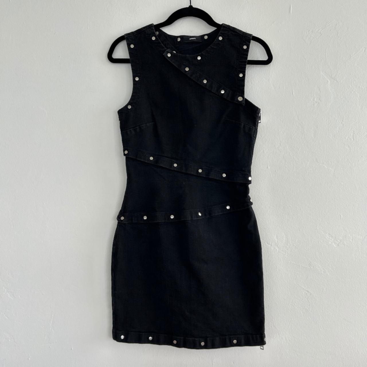 Diesel black denim sleeveless dress with snaps Depop