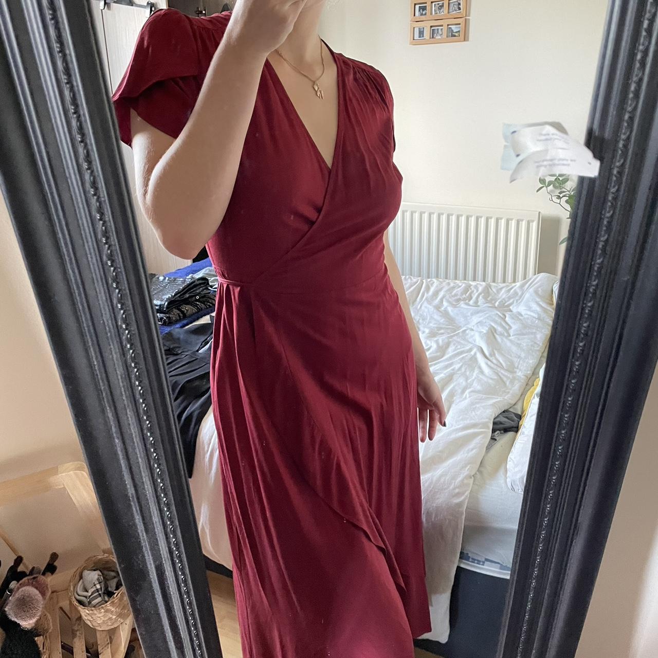 Burgundy Oasis Asymmetrical Wrap Dress. Worn once,... - Depop