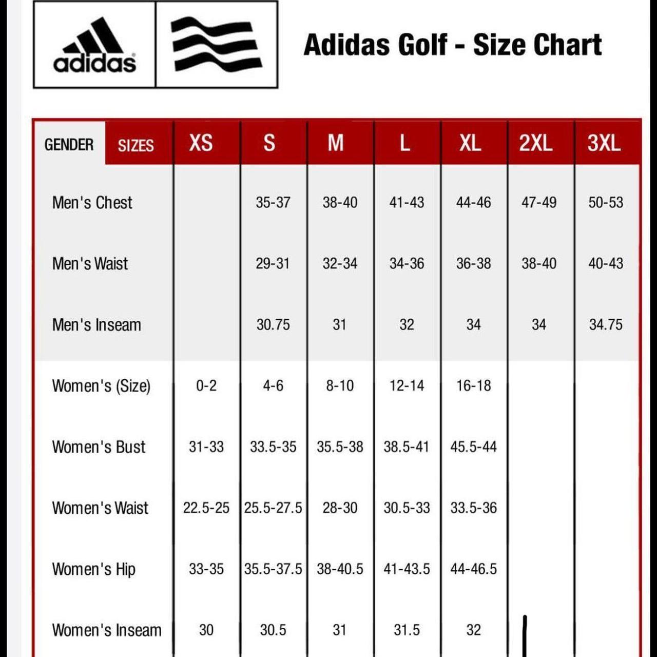 Adidas mens shirt size read chart