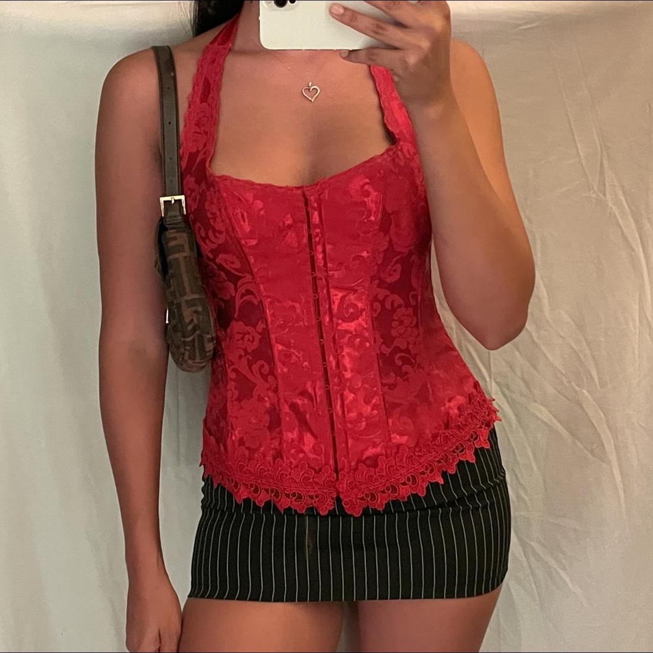Vintage red lace Bustier corset top 🍒 The cutest - Depop