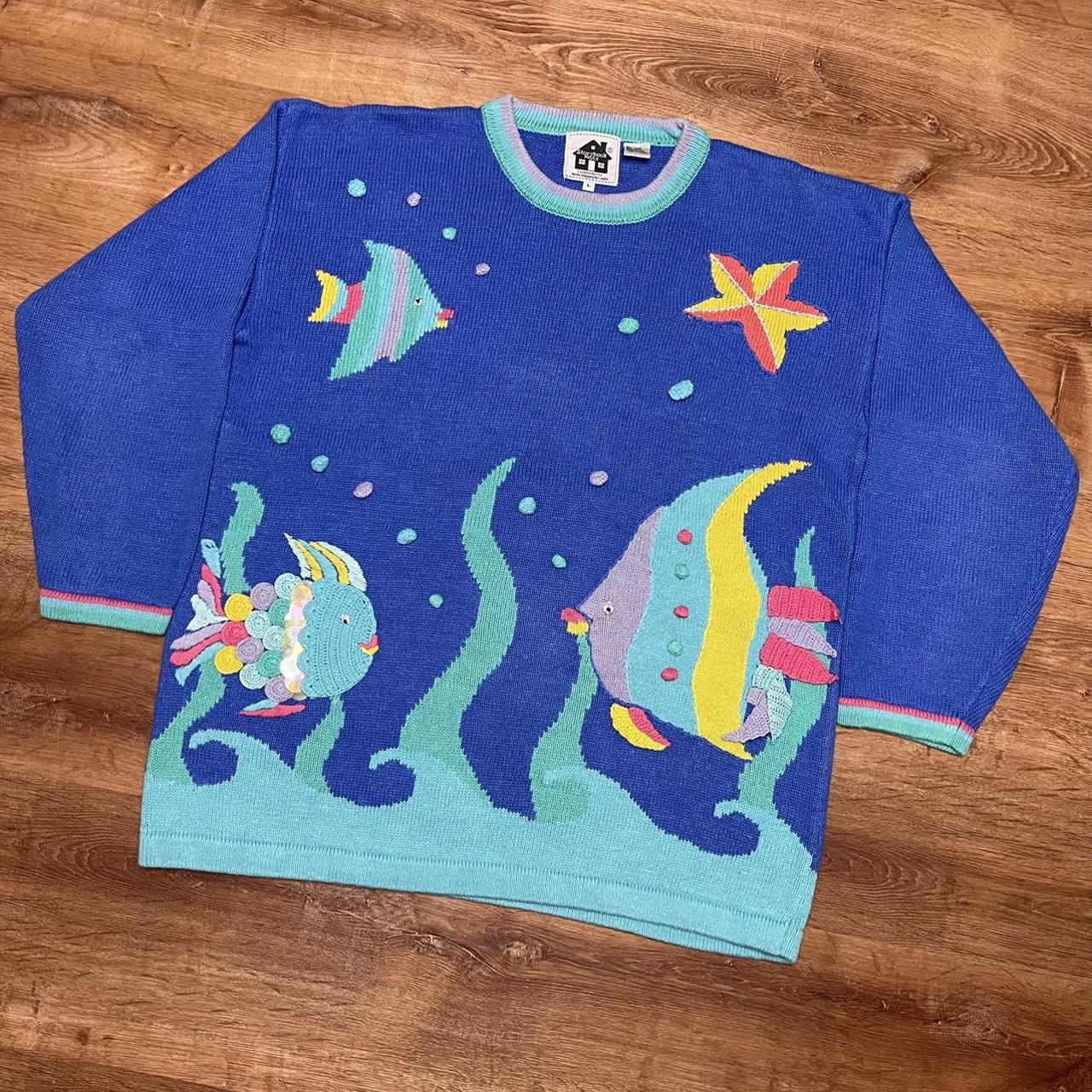 Funky Vintage 80's Cedars Spor® Betta Fish Kite Colorful Sweater