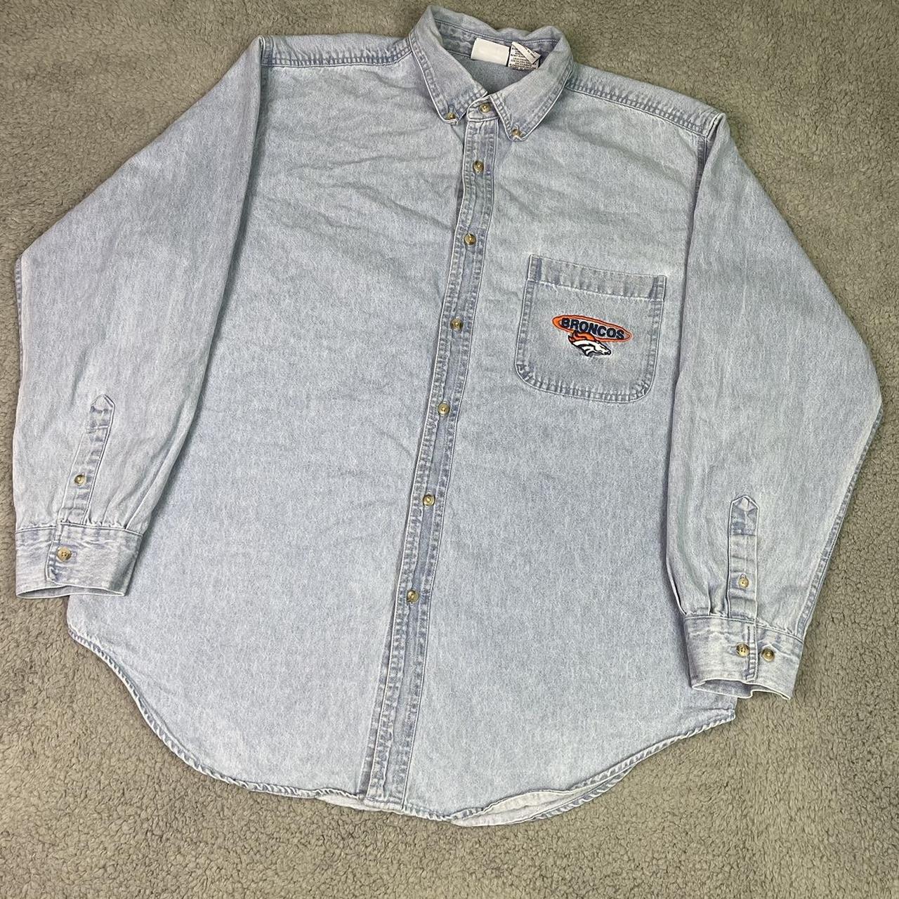 Vintage 1998 Denver Broncos denim button down shirt - Depop