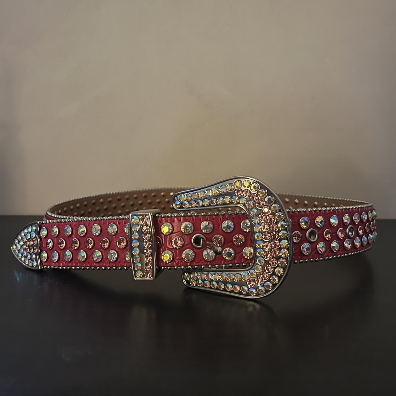 Studded rhinestone pink belt M-L Perfect for low... - Depop