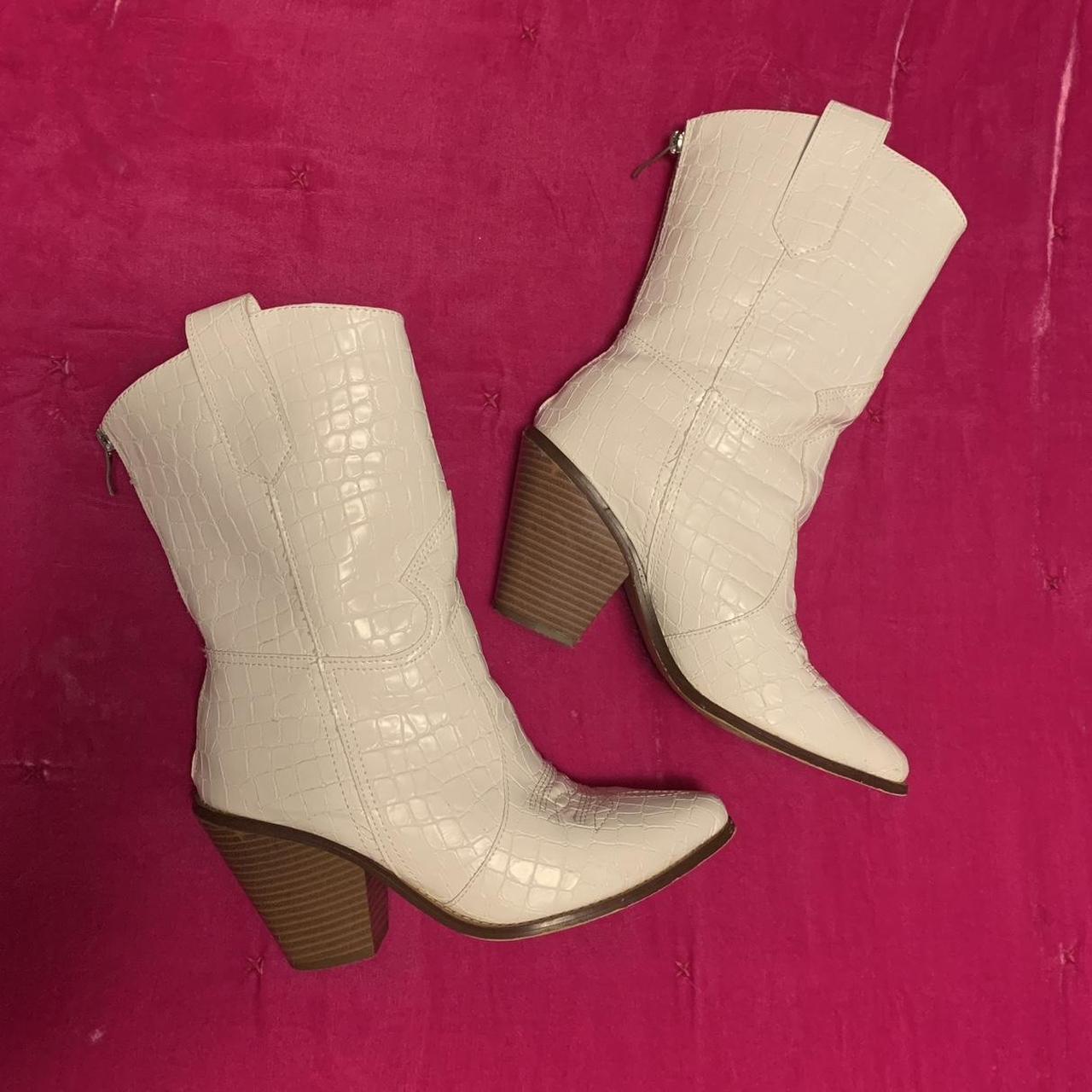 White cowboy boots, crocodile embossed faux leather,... Depop