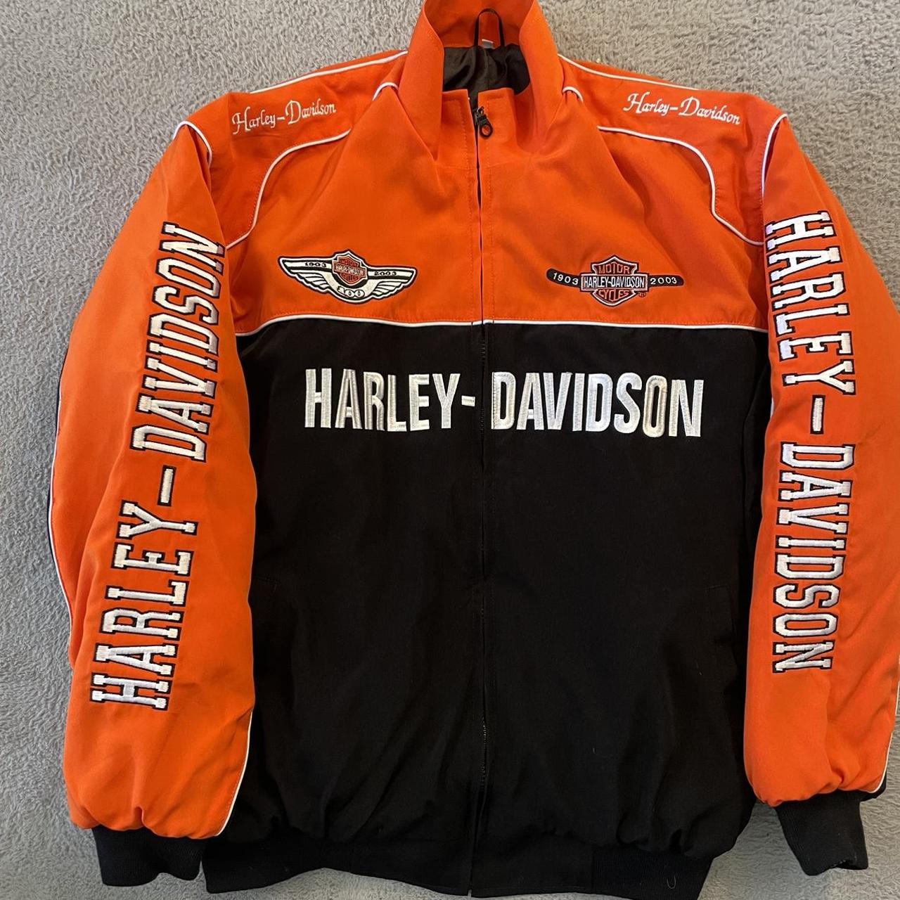 Harley Davidson Men's Black and Orange Jacket | Depop