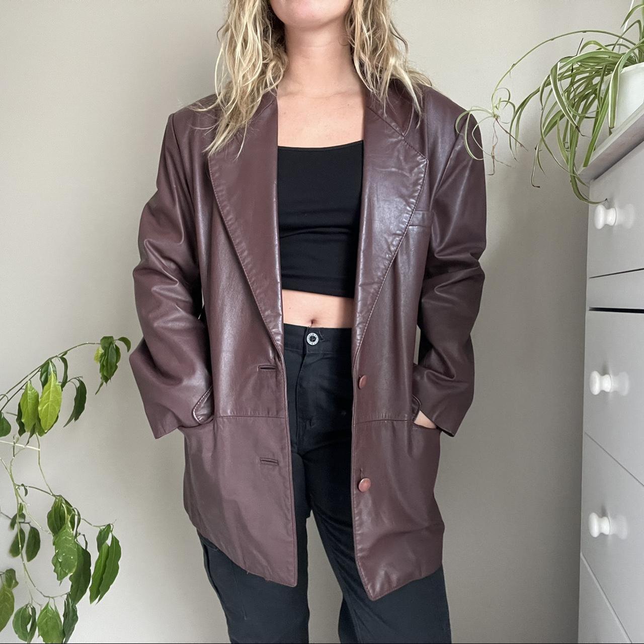 The coolest dark maroon/brown leather jacket. Made... - Depop