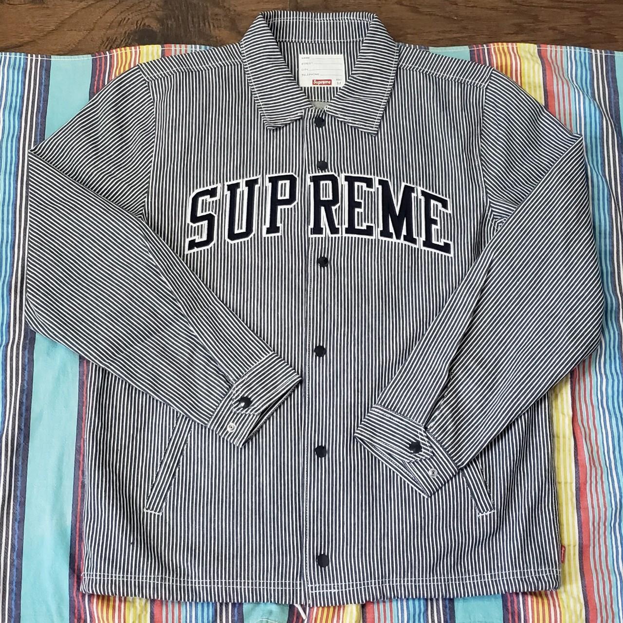 Green/ blue striped supreme hoodie. Signs of wear- - Depop