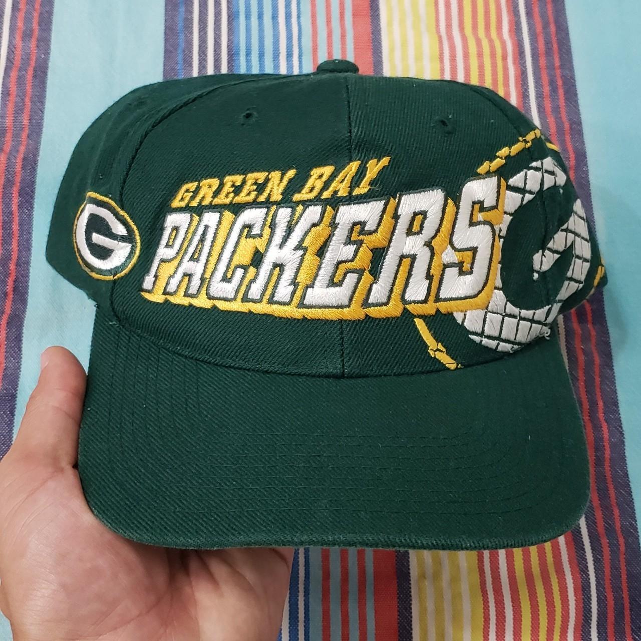 Vintage Mens Black Leather Green Bay Packers Trucker Hat 