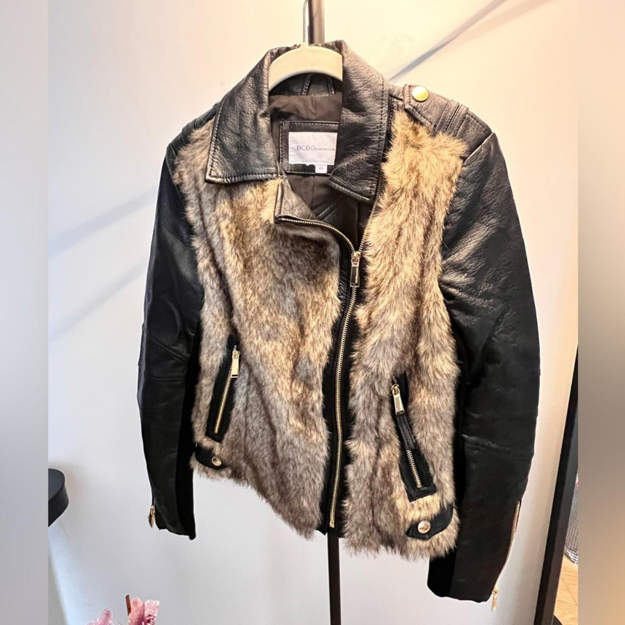 BCBG Faux Fur and Leather Jacket Brand BCBG Color Depop