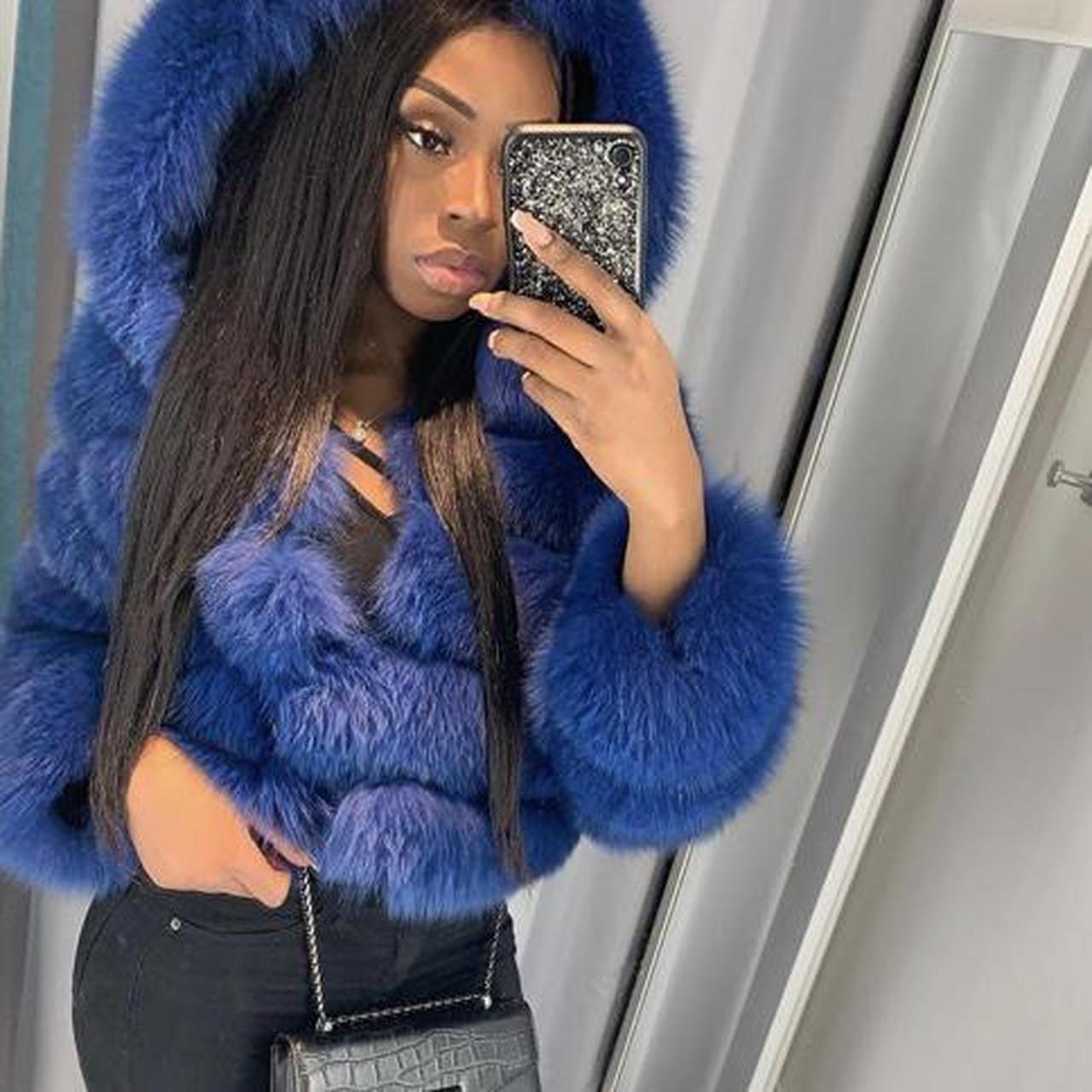 Royal blue fur outlet coat