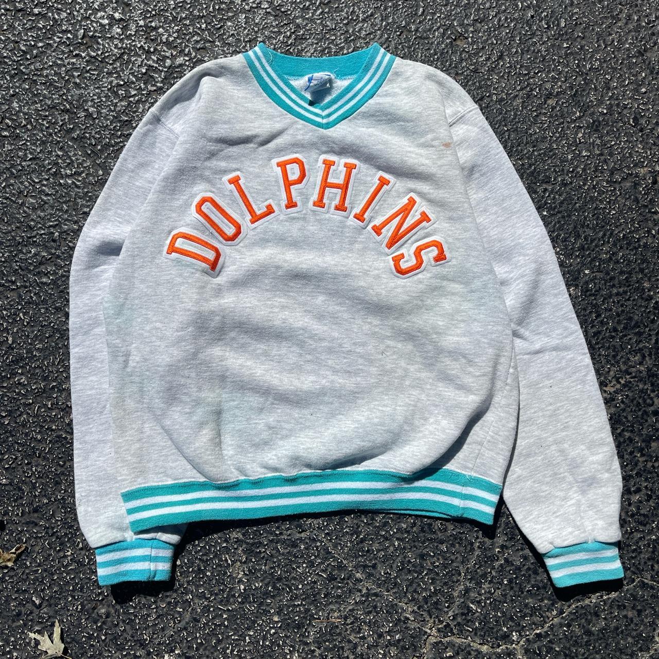 Vintge Miami dolphins sweatshirt // 90s 80s Grey - Depop