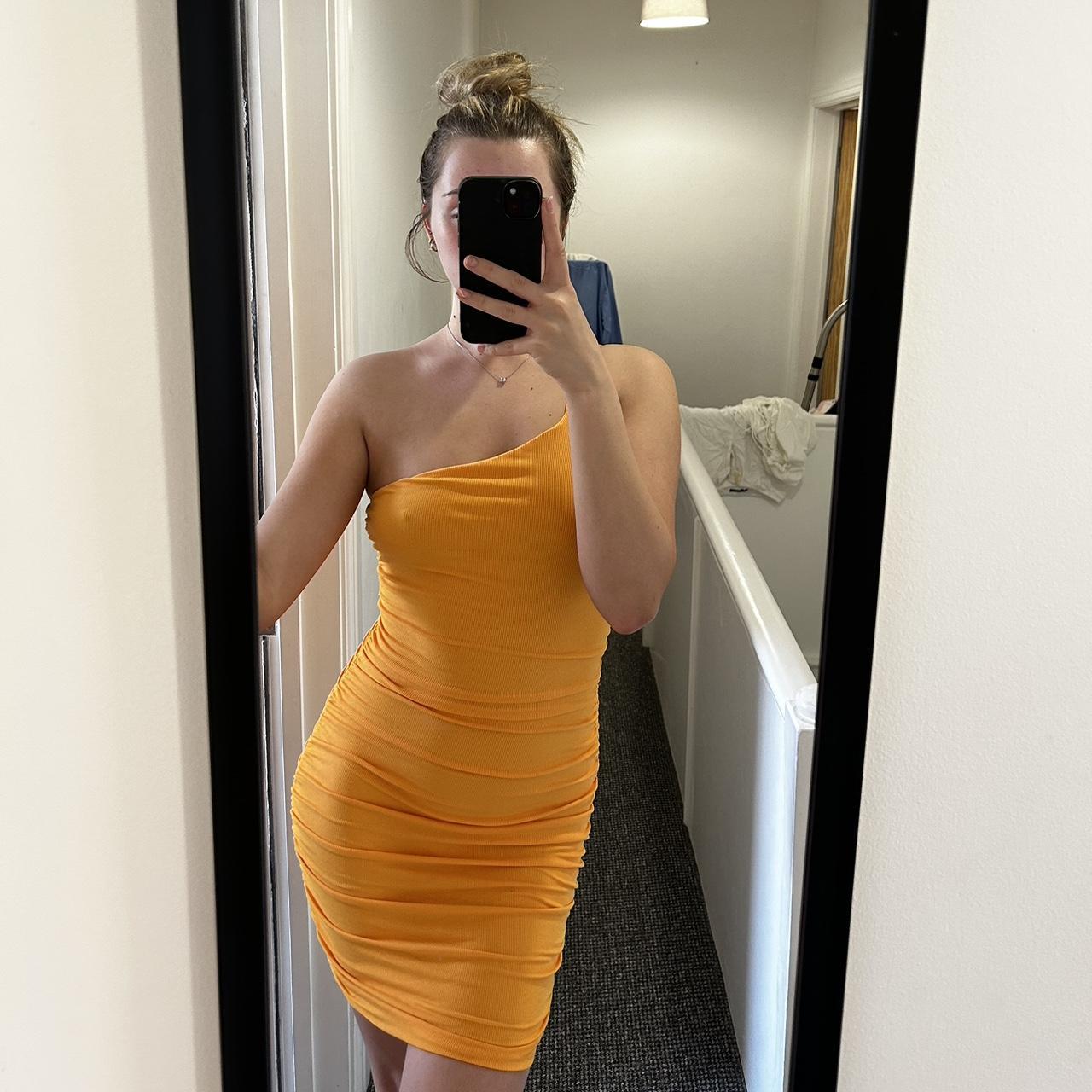 Orange ribbed princess Polly mini dress The colour... Depop