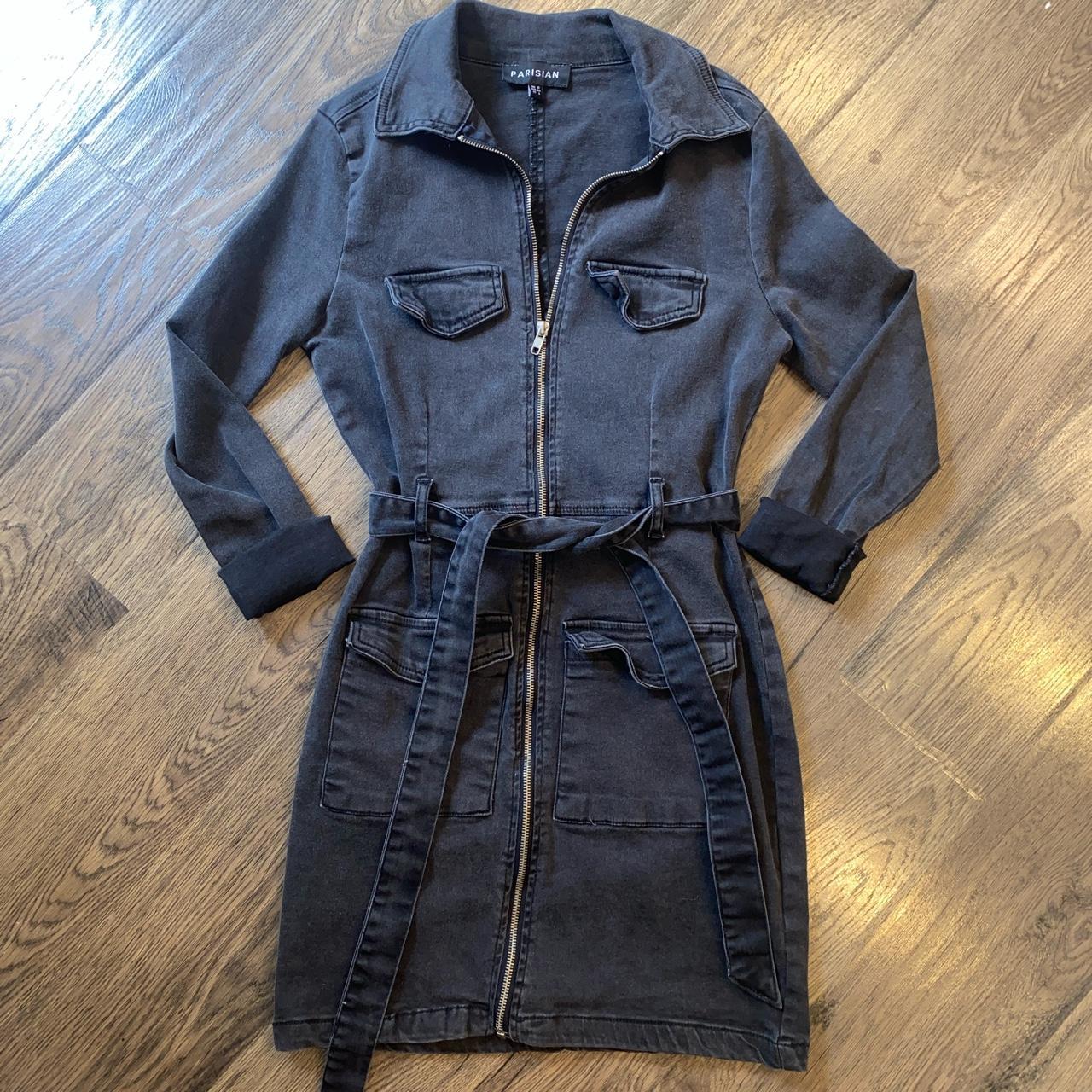 Black denim full length zip up long sleeve dress... Depop
