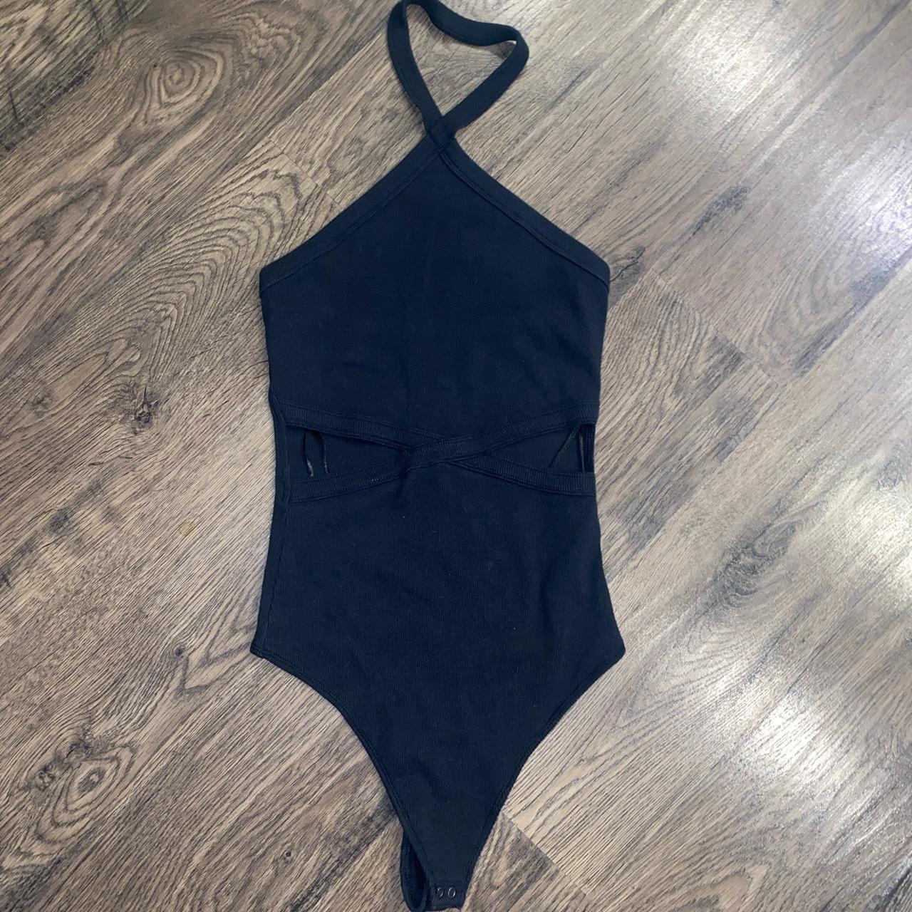 Abercrombie & Fitch black ribbed bodysuit with side... - Depop