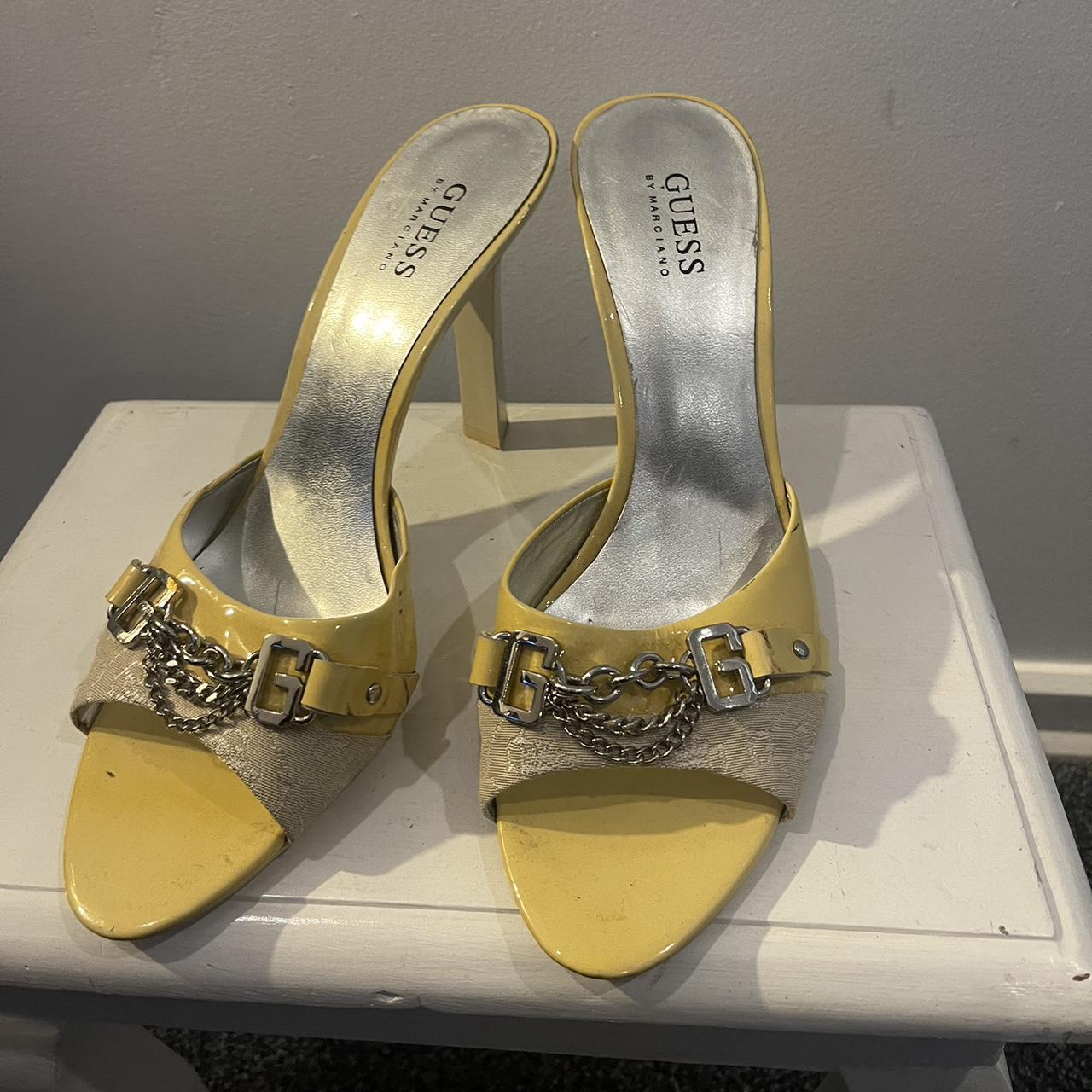 GUESS VINTAGE MULE SIZE 10 Yellow and silver... - Depop