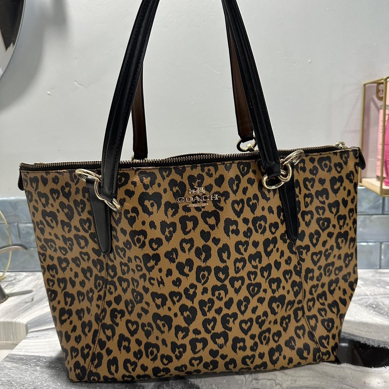 heart leopard print coach bag, one zipper pocket and... - Depop