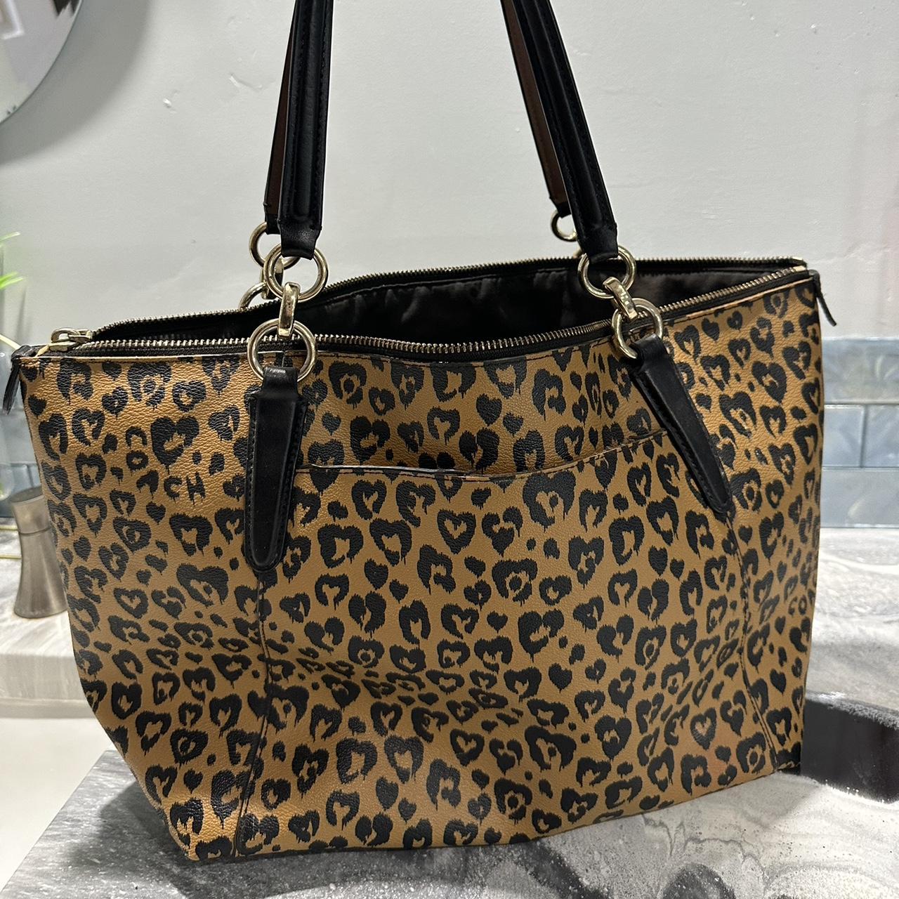 heart leopard print coach bag, one zipper pocket and... - Depop