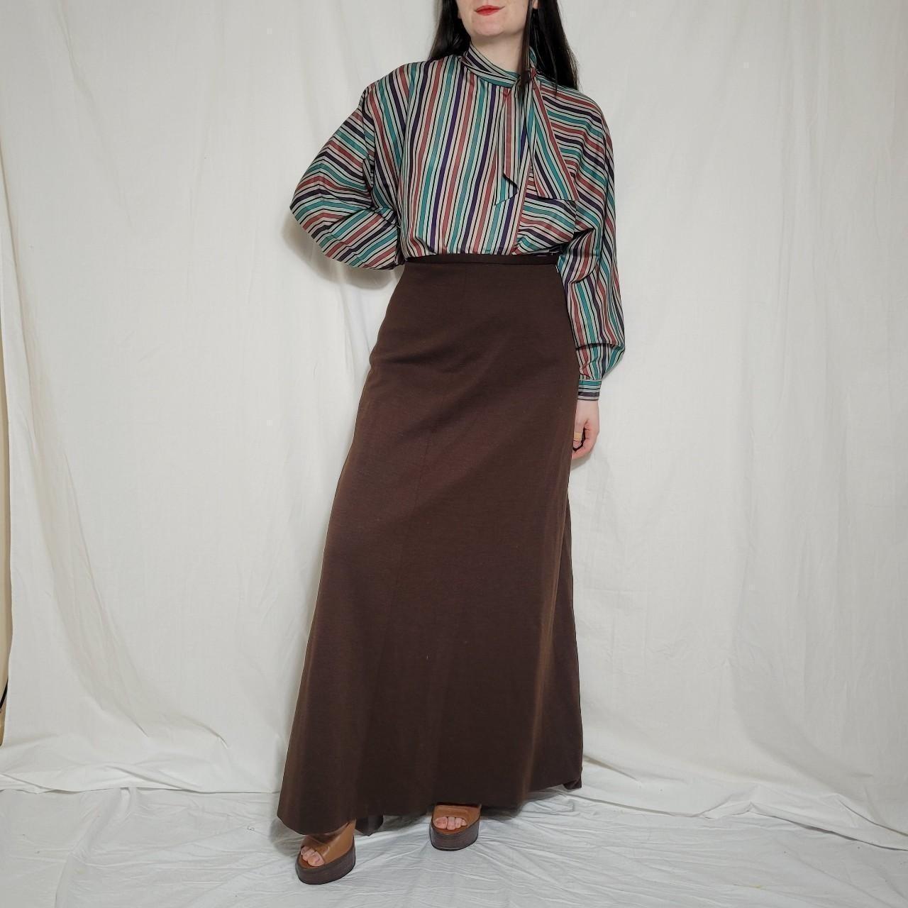 Vintage 80s highwaisted brown maxi skirt Brand -... - Depop