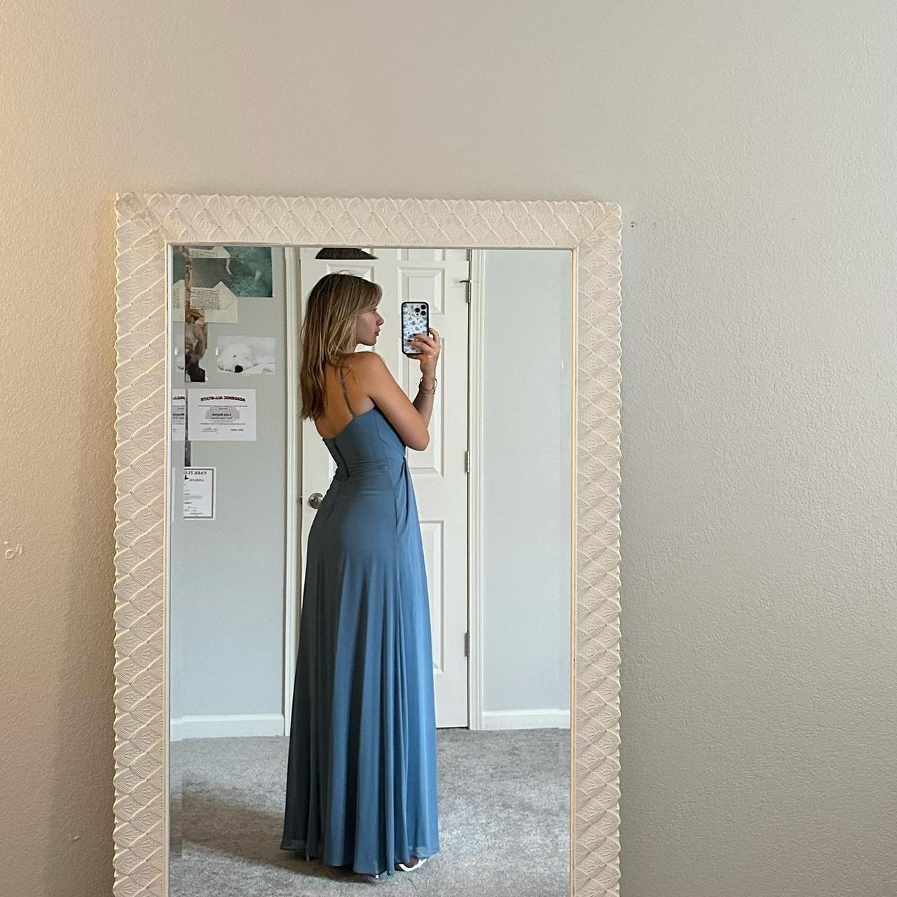 MORILEE slate blue chiffon formal dress with side... - Depop